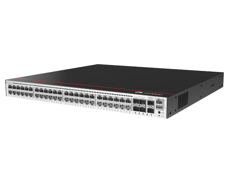 Switch Huawei CloudEngine S5735-L48P4XE PoE 800W vista frontal Puertos del Huawei CloudEngine S5735-L48P4XE-A-V2 Diagrama de red con switch Huawei CloudEngine S5735 Especificaciones técnicas del Huawei S5735-L48P4XE PoE Instalación del Huawei CloudEngine S5735 PoE 800W